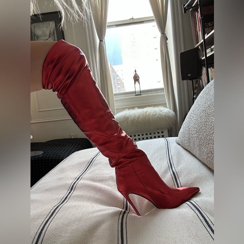 Gorgeous metallic red over the knee boots